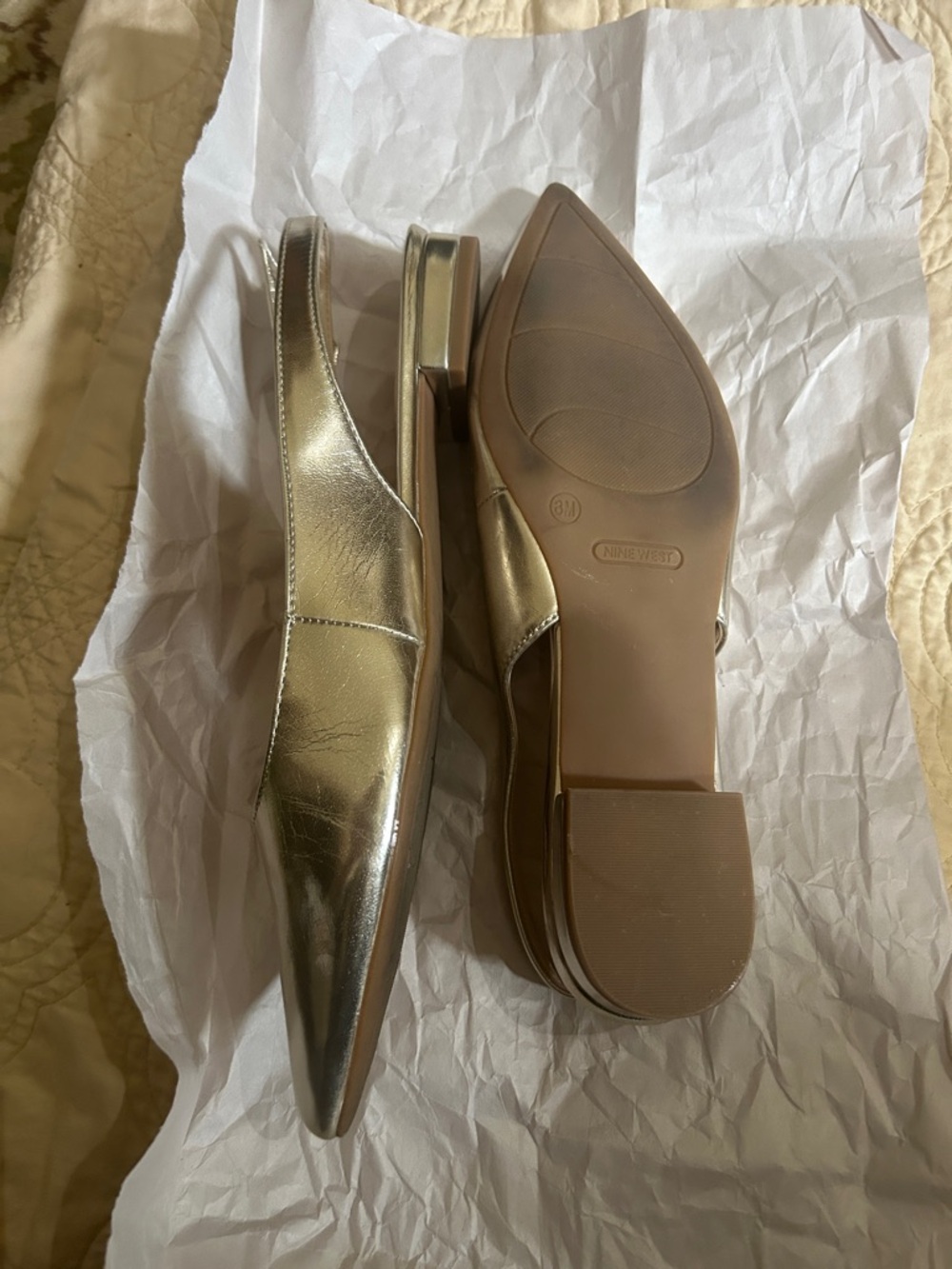 Nine West Metallic Gold Pointed Slingback Flats - Picture 2 of 2
